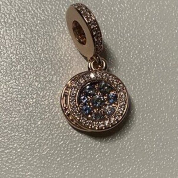 Pandora Sparkling Blue Disc Double Dangle Charm - Picture 5 of 5